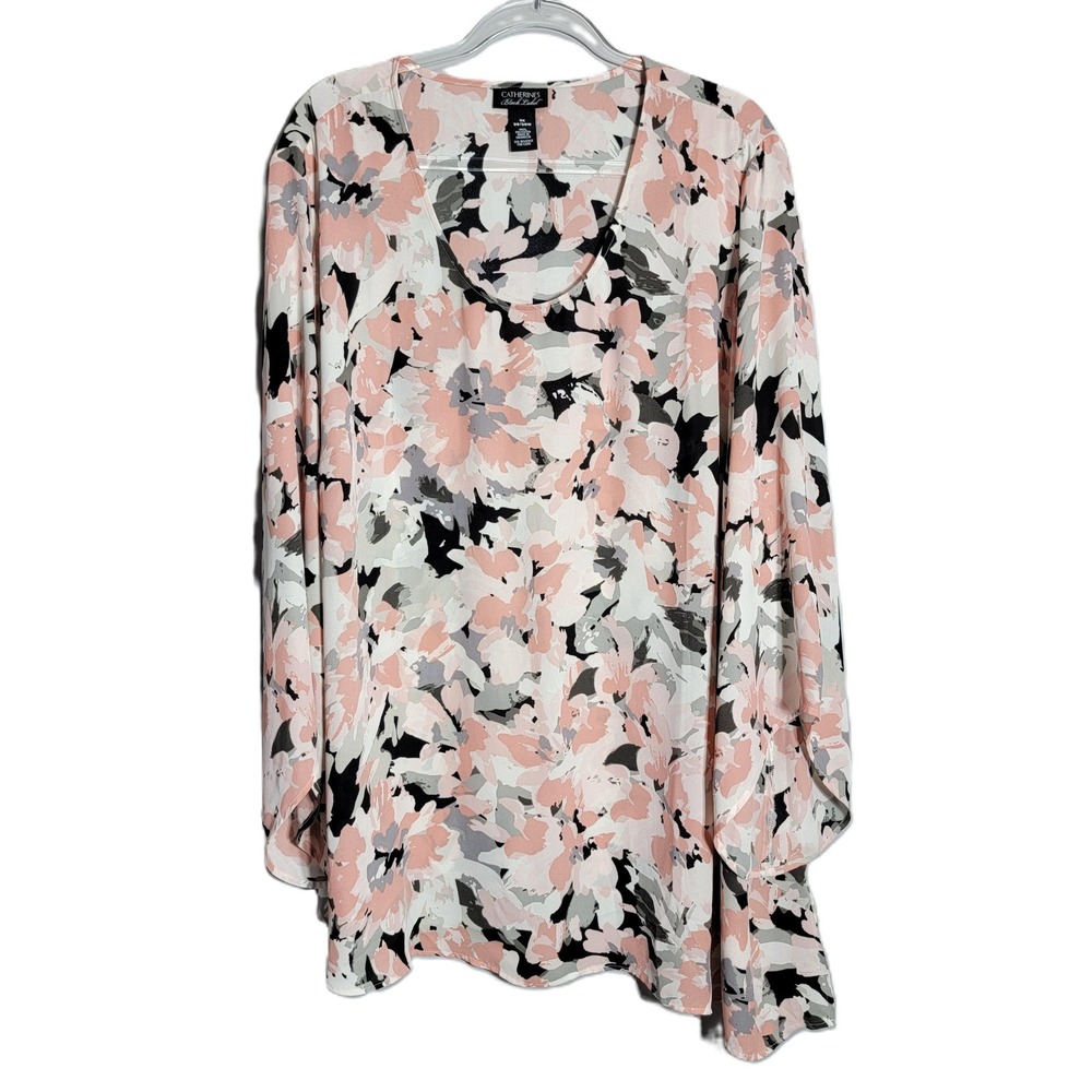 Catherines Black‎ Label Womens Plus Size 3X Floral Print Long Flare Sleeve Top